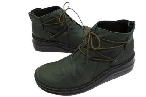 【インコルジェ8308 グリーン】ハイカット靴紐シューズ